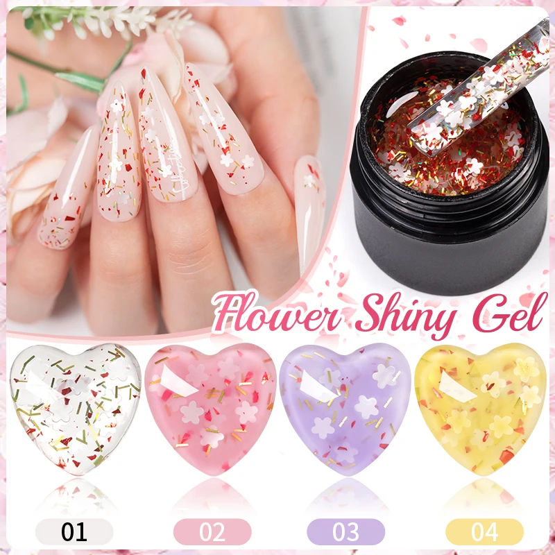 

5ML Flower Shiny Glitter Sequins Gel Nail Polish Vibrant Colors Nail Art Gel For Spring Soak Off UV Semi-permanent Varnish