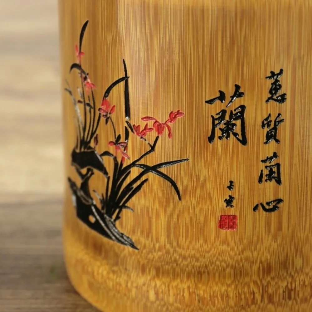 Portable Multifunctional Desktop Storage Box Chinese Style Plum Blossom Pen Holder Orchid Cylindrical Pencil Box Stationery