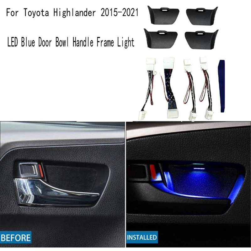 

N32R_1Set Door Bowl Armrest Atmosphere Light Interior LED Blue Door Bowl Handle Frame Light for Toyota Highlander 2015-2021