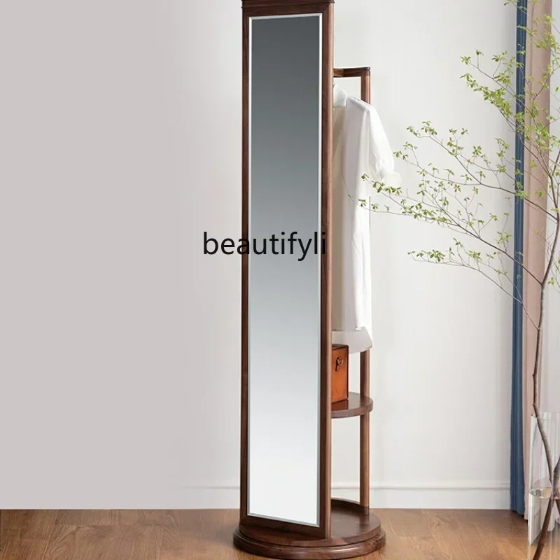 cc182R11 Black Walnut Full-Length Mirror Vertical Home Floor Mirror New Chinese Multi-Functional Bedroom Rotating Hanger Clothe