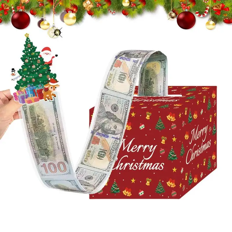 Merry Christmas Cash Box Christmas Money Holder With Pull Out Card And 30 Transparent Cash Bags Money Storage Box Cash Container