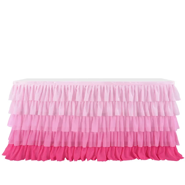 Surround Deco  Mariage Chiffon Table Skirt Birthday Party Tutu Gauze Table Skirt Wedding Decoration Pleated Blocked Table