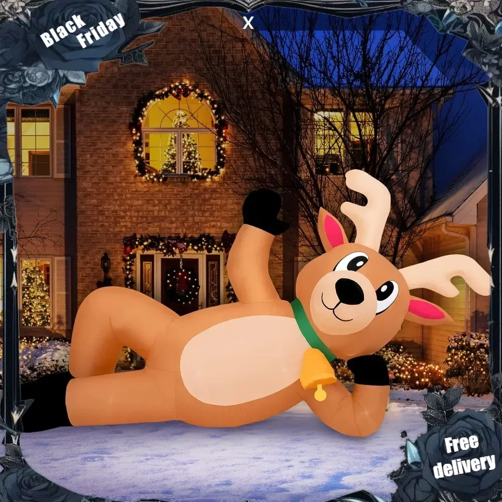 

Christmas Inflatables Large 10 ft Lounging Reindeer Inflatable Outdoor Christmas Decorations Blow Up X-mas Decorations for Yard