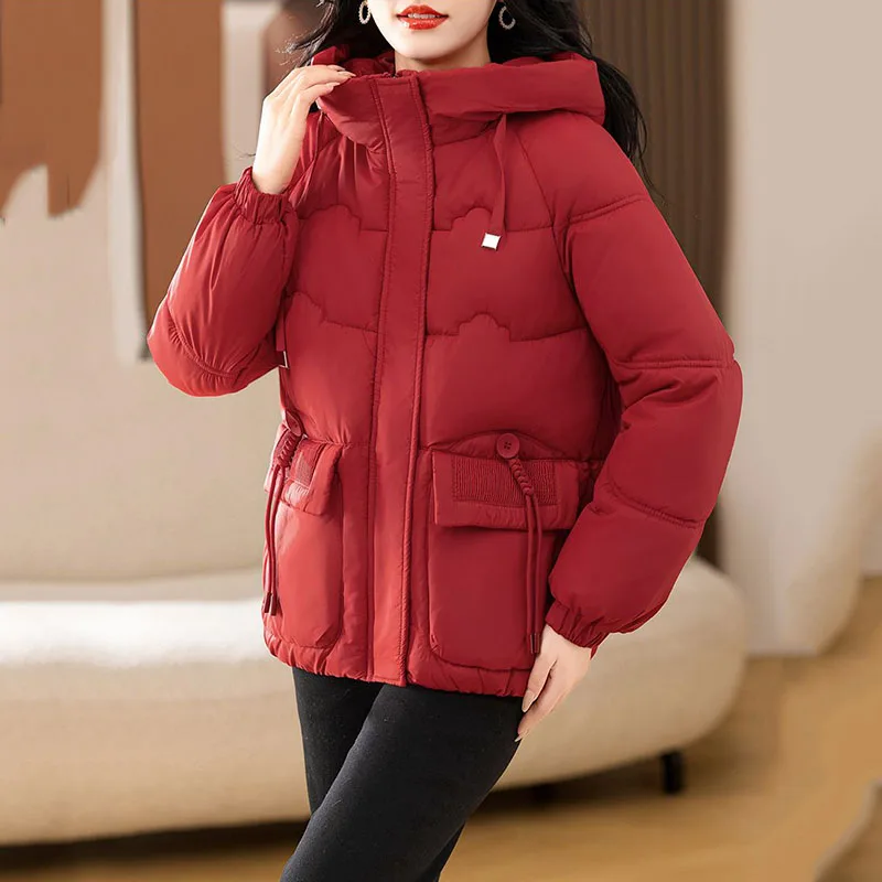 Piumino imbottito da donna corto nuovo inverno spesso caldo giacca imbottita femminile casual allentato con cappuccio Parker capispalla in cotone