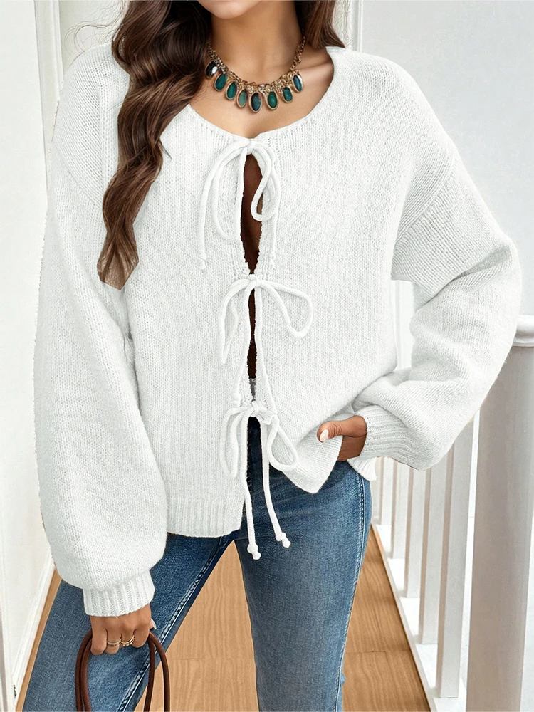 

Women's commuter casual loose solid-coloured jumper V-neck autumn and winter cardigan with 2025 autumn and winter new