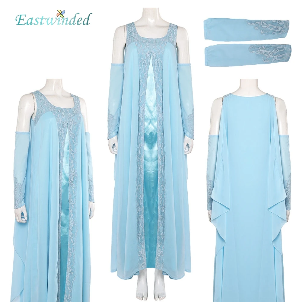 

Movie Space Battle Padme Cosplay Amidala Blue Dress Women Long Dress Sleeveless Halloween Disguise Outfits Carnival Party Suits