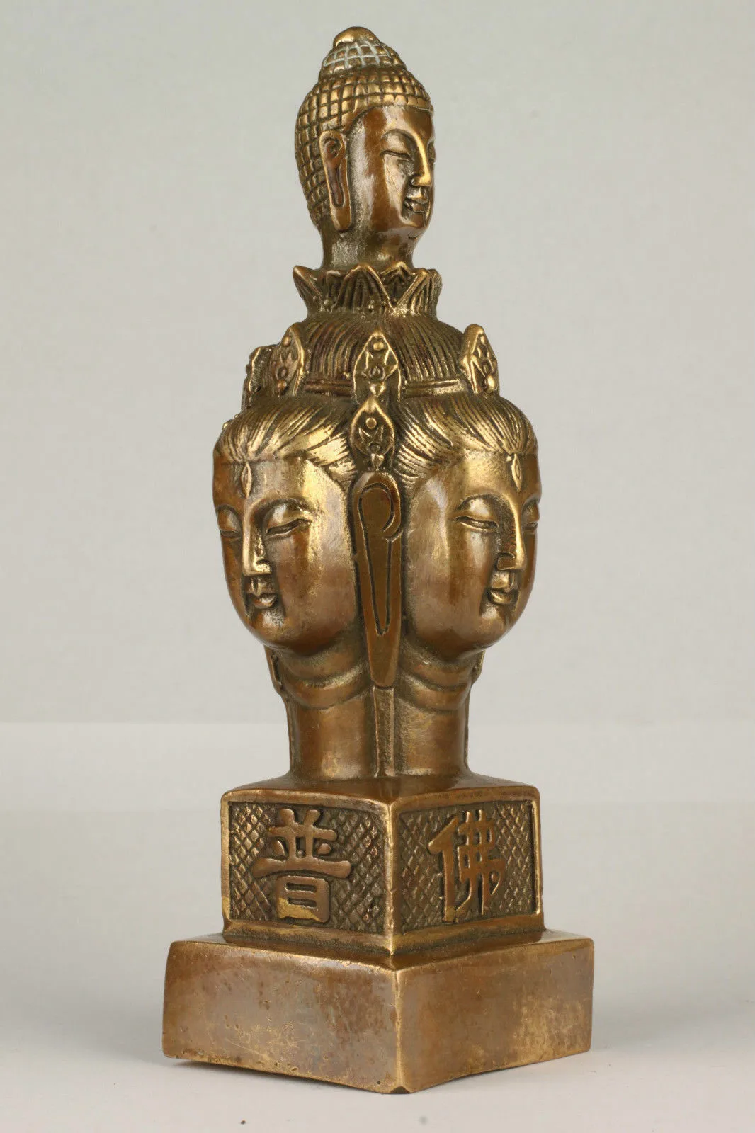 Superb Collection Old Handmade Brass Conjoined Buddha Statue Seal