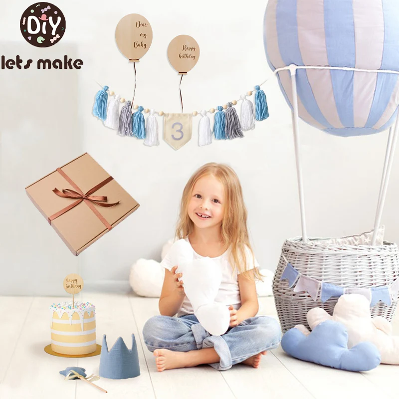 

1-3 Years Happy Birthday Banner Handmade Tassel Pendant Boy Girl Baby Milestone Card Birthday Party Balloon Decoration Supplies