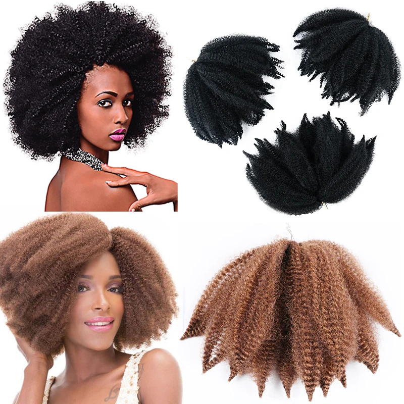 

Short Afro Kinky Marley Braiding Spring Twist Crochet Hair Bulk Extensions Faux Locs Natural Black Ombre Braids Bundle For Women