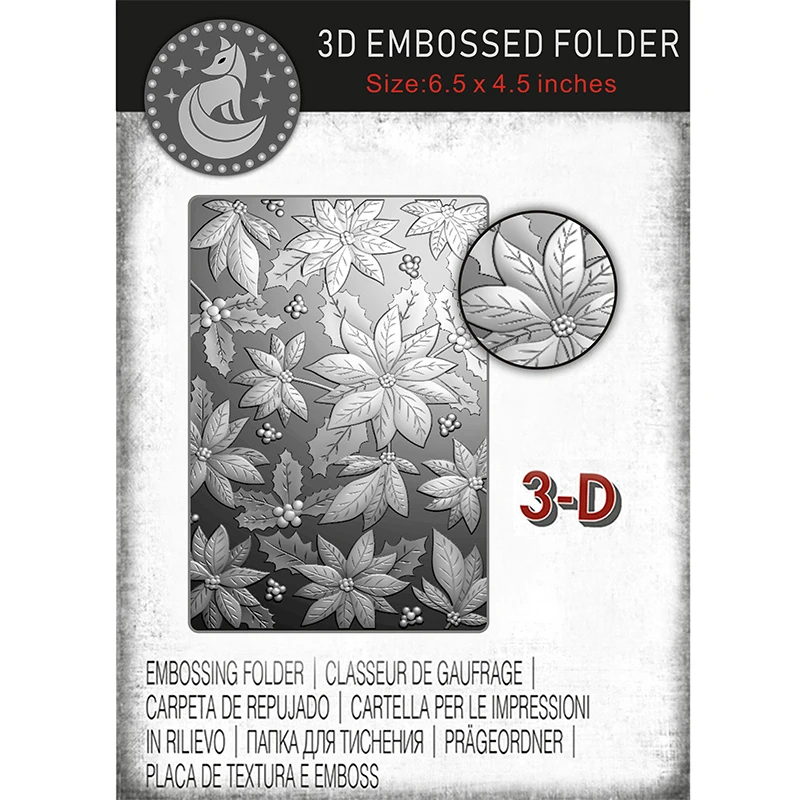 Handicrafts - Playful Poinsettia 3d Embossed Folder And Mold Set, Stamp Templates, Scrapbooks, Paper Cards, Photo Album Producti