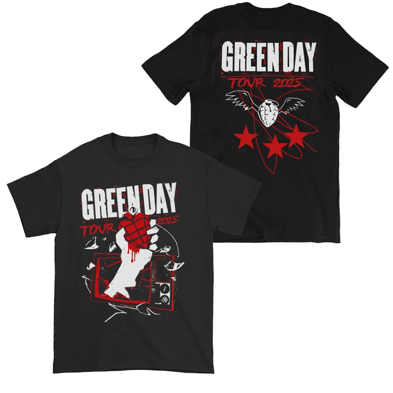 

2025 Новая футболка с принтом Green Day Band, мужская летняя свободная и удобная футболка для пар с коротким рукавом, модная трендовая футболка, мужская одежда