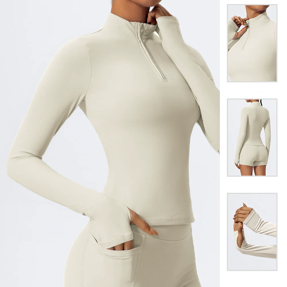 Long-Sleeved Form-Fitting Half-Zipper Yoga Wear Outdoor Running And Fitness Wear Fashionable And Casual Women's Trendy Top