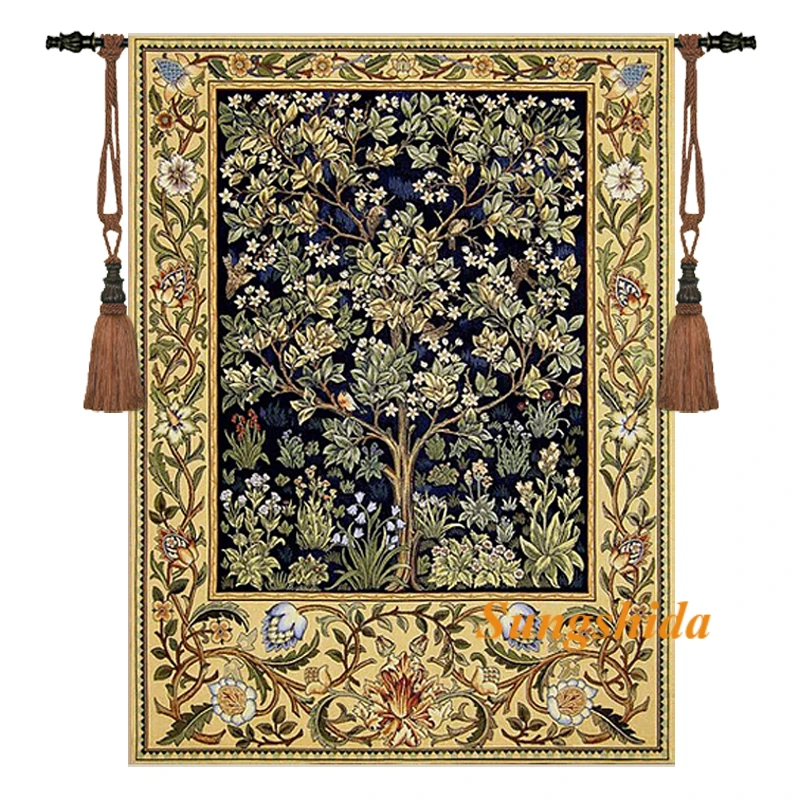 Sungshida Best Sell High-grade 100%Cotton Jacquard Tree of Life European Antique Tapestry Home Wall Decoration Belgian Tapestry