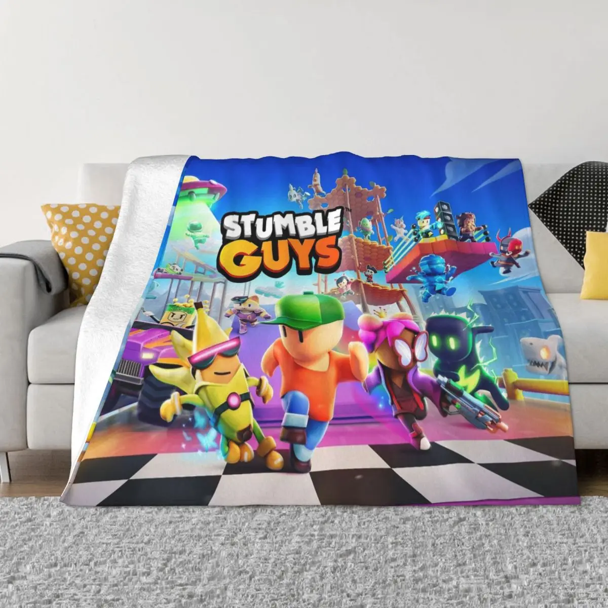 Stumble Guys Blanket Flannel All Season Cartoon Game Portable Super Warm Throw Blanket for Home Travel Plush Thin Quilt