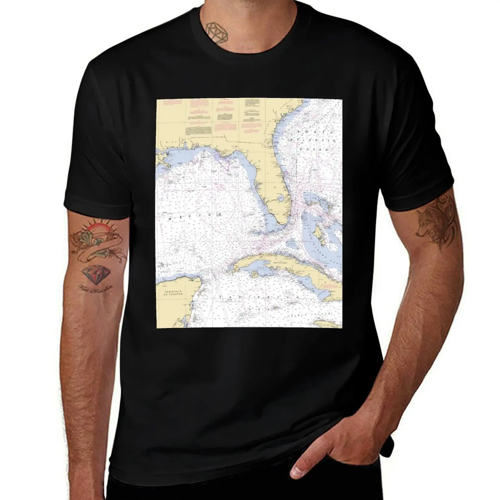

Nautical Chart Graphic Raster Print #411 Gulf of Mexico, Florida, Cuba, Bahamas T-Shirt man t shirts graphic
