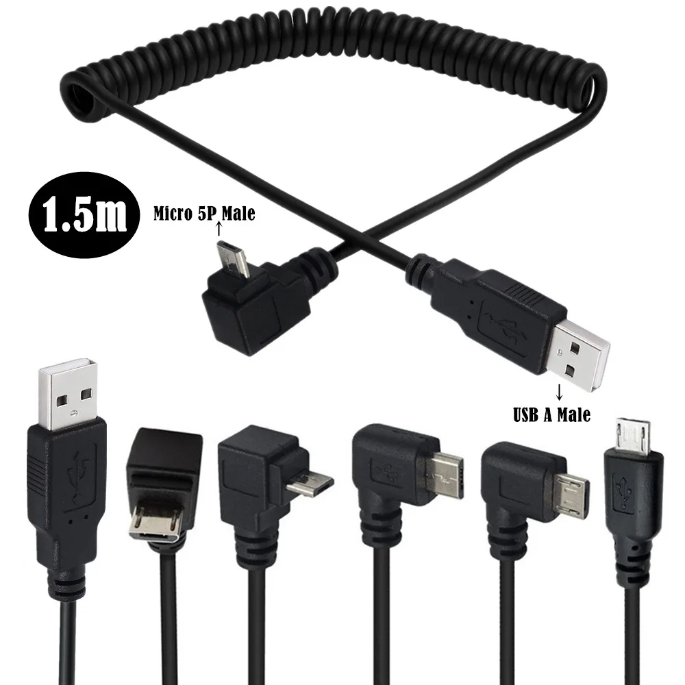 USB 2.0 A Male to Micro USB 5 Pin Right Angled 90 Degree Spiral Coiled Adapter Cord Cable 5ft for MP3 Players Digital Cameras