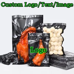 100PCS Open Top Black Nylon Vacuum Bag DIY Logo Print Cooked Sea Food Beaf Meat Chicken Frozen Heat Sealing Packaging Pouches