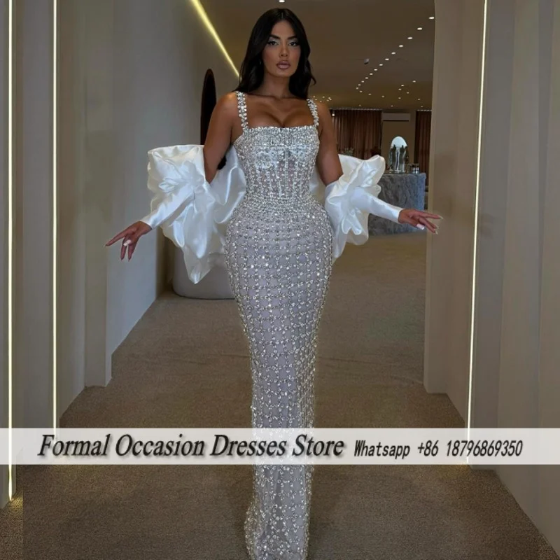 

Блестящие бисерные бретельки вечерние платья с пышной шалью длинное платье русалки для выпускного вечера свадебные платья женские по индивидуальному заказу