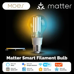 MOSE Tuya Matter WiFi Smart Filament Bulb E27 Energy Saving Light Dimmable APP Remote Control Alexa GoogleHome for Voice Control