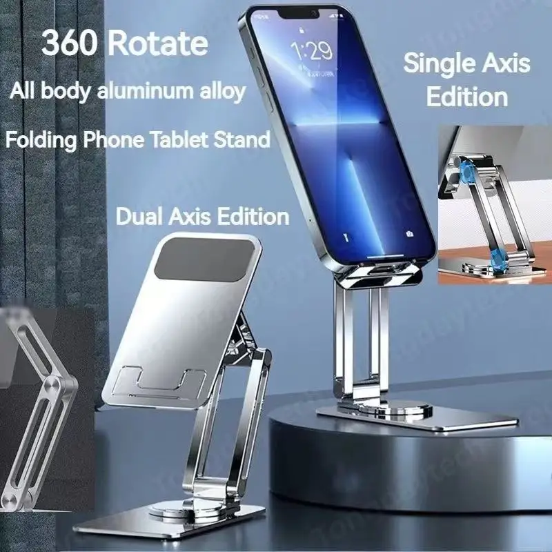 Suporte Giratório Do Telefone De Mesa De Metal, Suporte Portátil Dobrável Universal, Mesa Ajustável Suporte Plano, iPhone, iPad, Xiaomi, 360 °