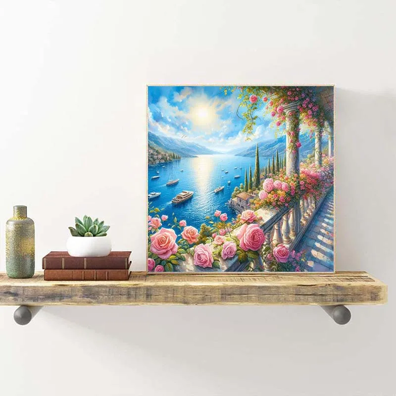 DIY الهدايا الماس اللوحة الفن التخليص بيع بحيرة الإيطالية مع القوارب والجبال المشهد والمجوهرات عبر غرزة غرفة ديكور #2
