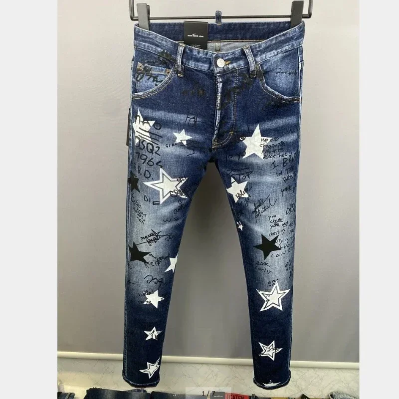 

Top Cloth Star Dsq2 Brand Men Slim Fit Washed Denim Jean Moto & Biker Cargo Long Pants Vintage Style Casual Hip HOP Jeans