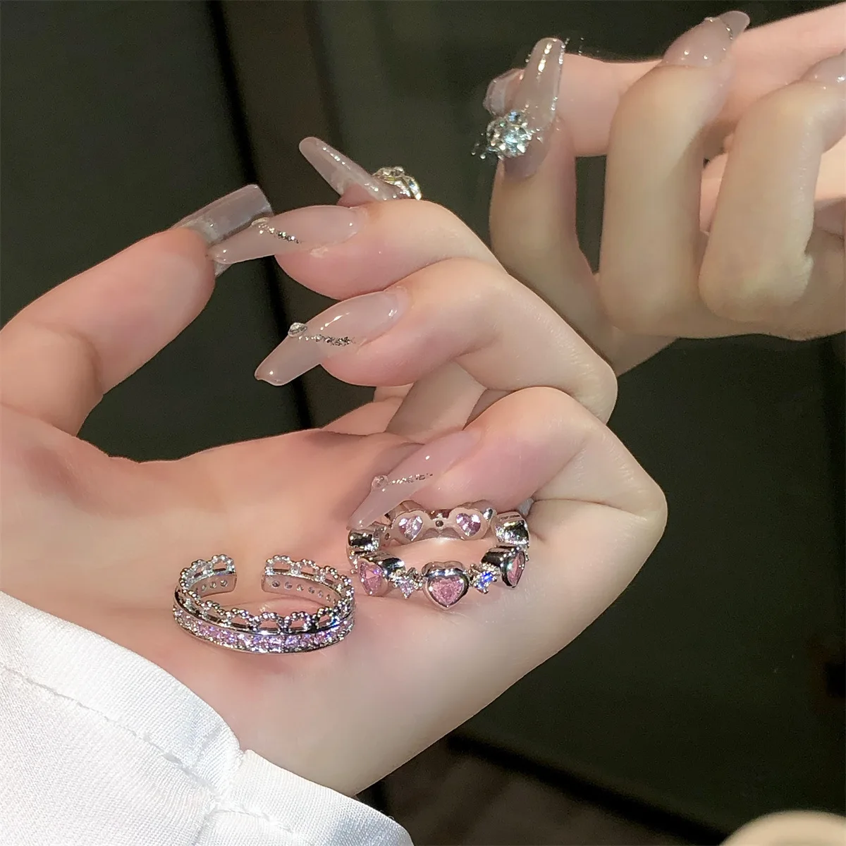Xiaohongshu popular niche design love pink diamond zircon ring women's senior sense cold wind light luxury exquisite index finge