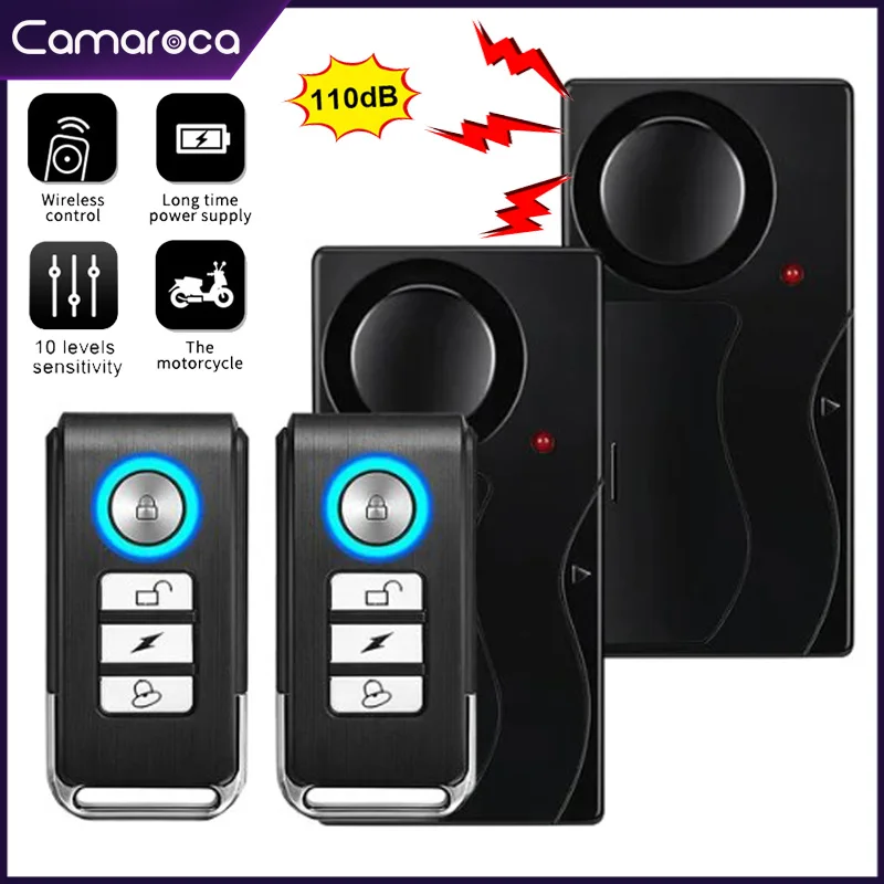 Camaroca Wireless Vibration Alarm Door And Window Anti-Theft Alarm With Remote Control 110dB Motorcycle Bicycle Security Sensors