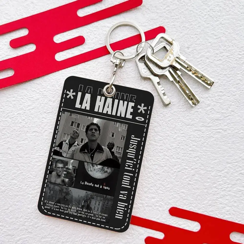 La Haine 1995 Movies Prints Style PU حامل بطاقة الوصول مع سلسلة مفاتيح - الحماية التنفيذية لبطاقة البنك، مترو الأنفاق، حافظة بطاقة الحافلة
