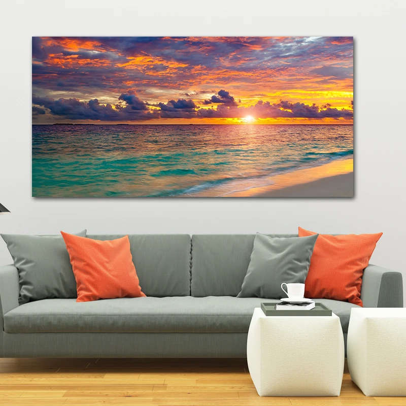 Wave Sunsets Natural Sea Beach Landscape Posters and Prints Canvas Painting Seascape Art Pictures for Living Room Home Decor