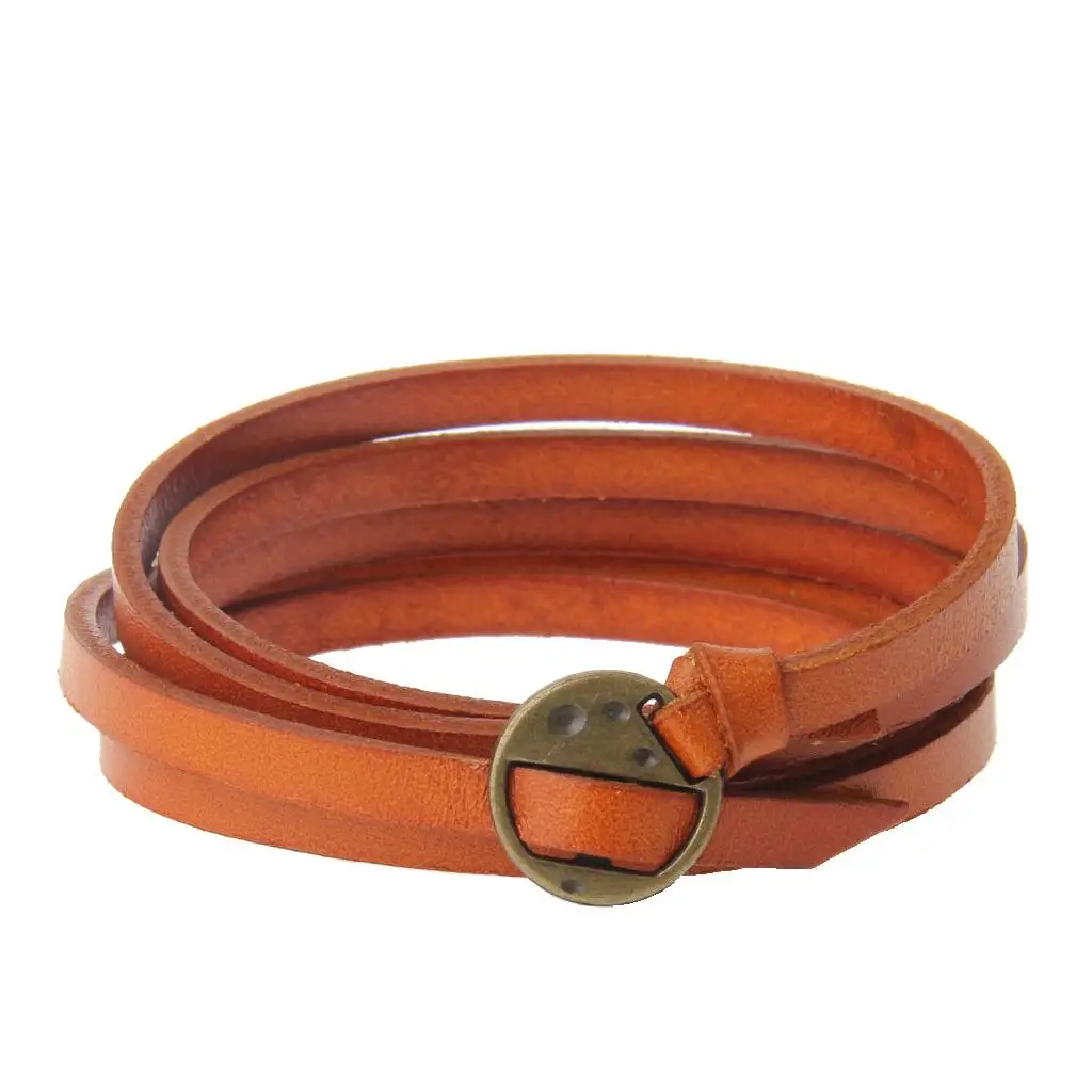 Adjustable 5 Circles Leather Bracelet Wrap Cuff Multilayer Wristband for Women and Men