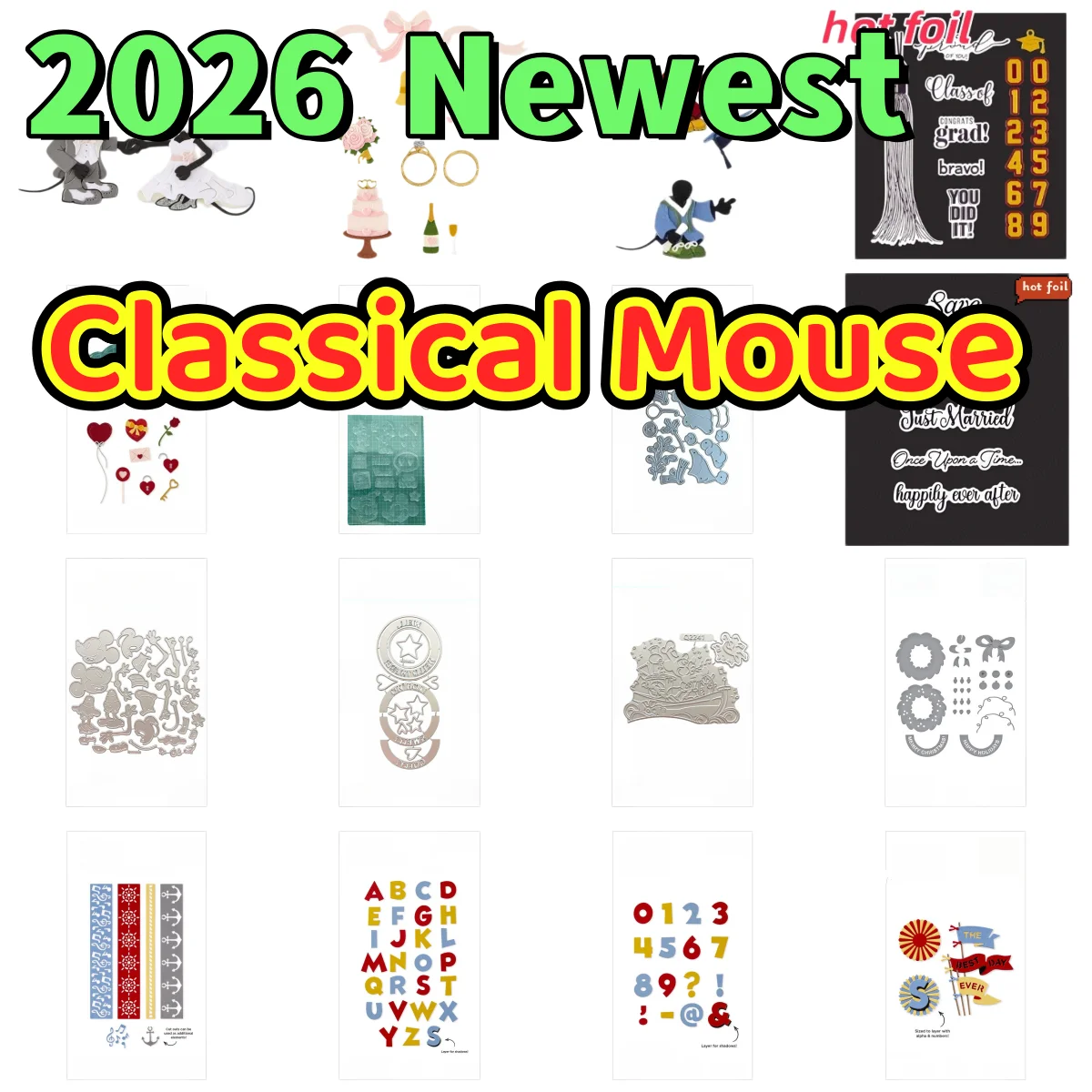 Classical Mouse Wedding Graduation Metal Cutting Dies Clear Stamps Hot Foil For DIY Making Card Scrapbook Embossed 2026 New