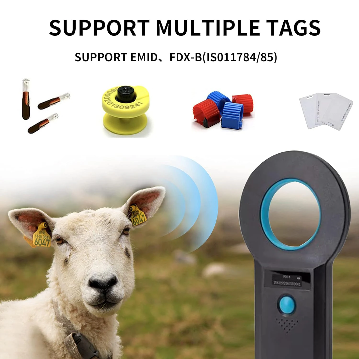 Pet Microchip Reader Scanner RFID EMID Portable Pet Chip Scanner Rechargeable Data Storage Animal Tag for ISO 11784/11785,FDX-B