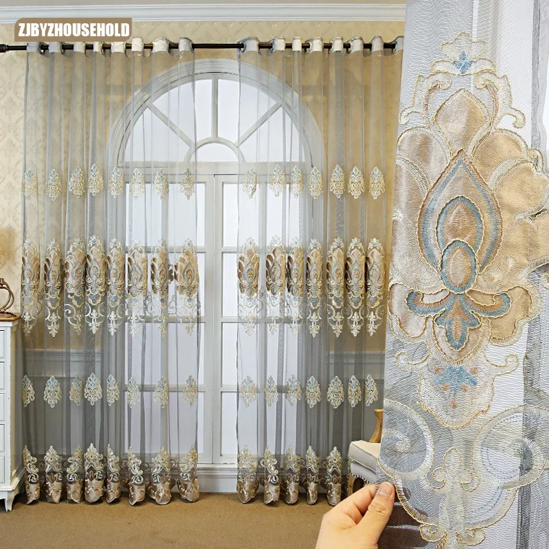 

Living Room Curtain Balcony Shading Embroidery High-end European Atmosphere Living Room Sunscreen Dining Room Gauze Curtain