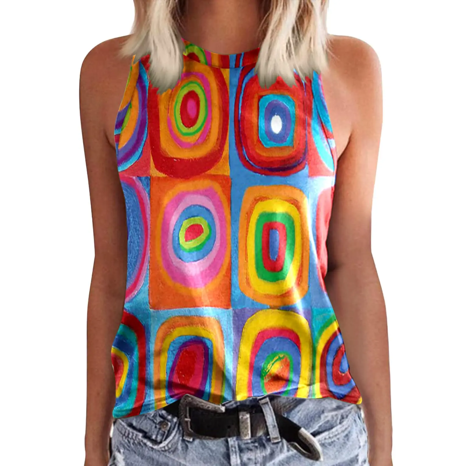 Kolorowe kwiatowe podkoszulki z nadrukiem 3D moda damska O-Neck kamizelka bez rękawów Streetwear letnia Casual Camisole dziewczyna odzież damska — zdjęcie 7