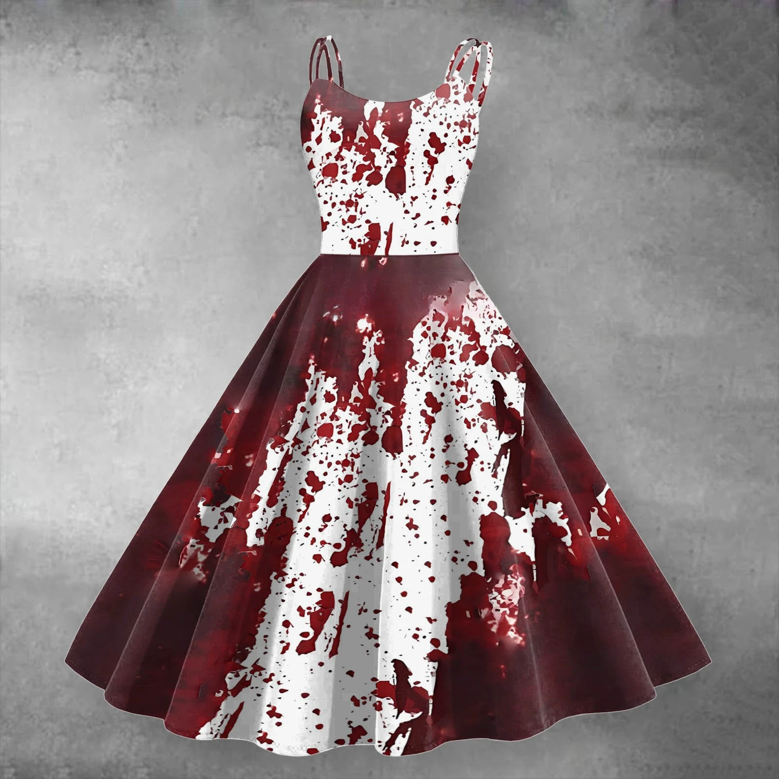 

Women Long Dress Fashion Retro Halloween Funny Bloody Printed Casual Suspender Dress Bride Vampire Costume Cosplay Dresses