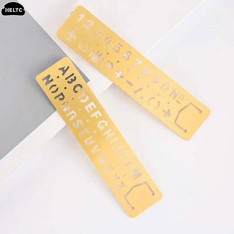 1PC Multifunctional Metal Hollow Straight Ruler Number Letter Pattern Bookmark Kawaii Stationery Drawing Template Measuring Tool