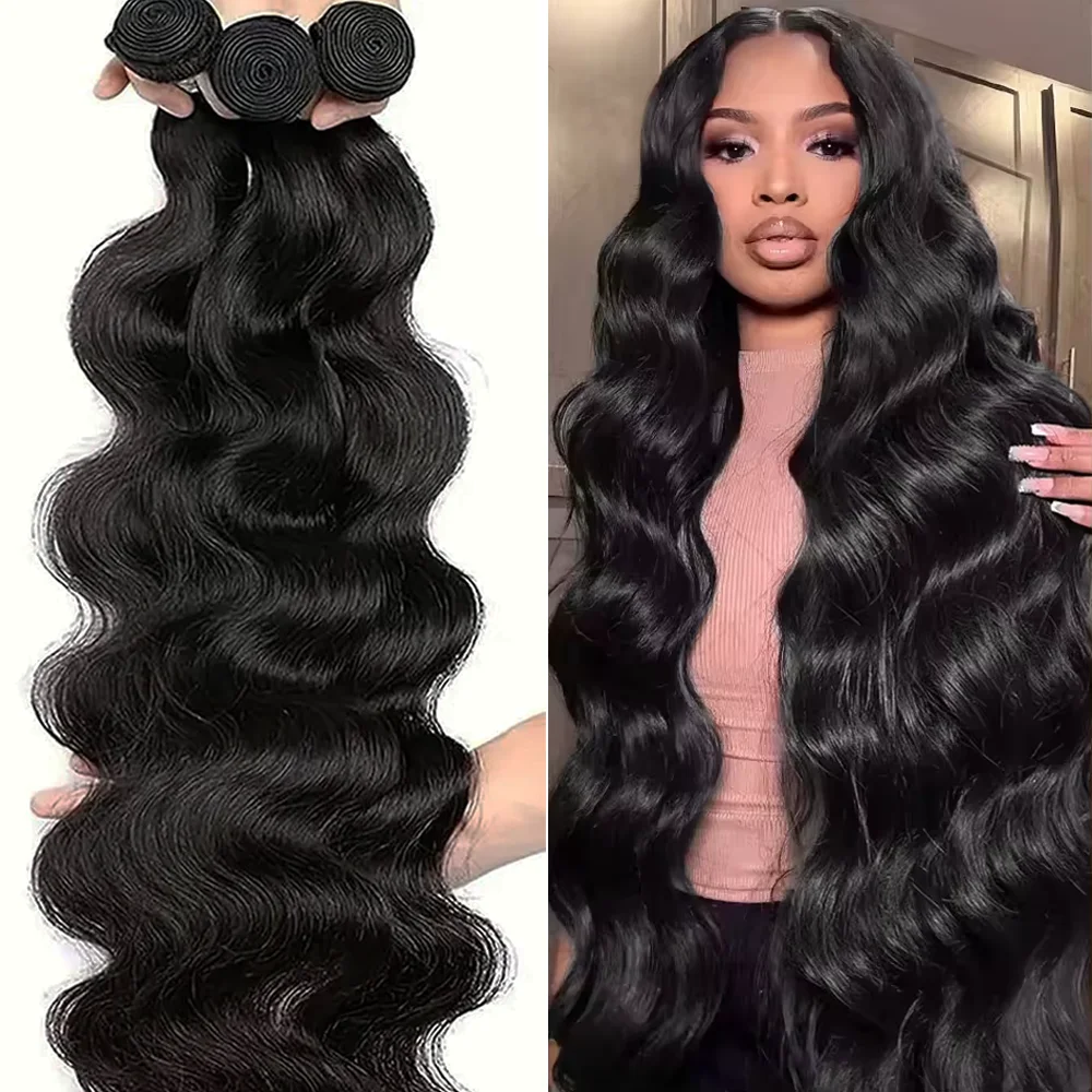 

Body Wave 100% Human Hair Bundles 1/3/4 Pcs Weave Bundles Human Hair Brazilian Remy Natural Black Human Hair 30 40 Inch Bundles