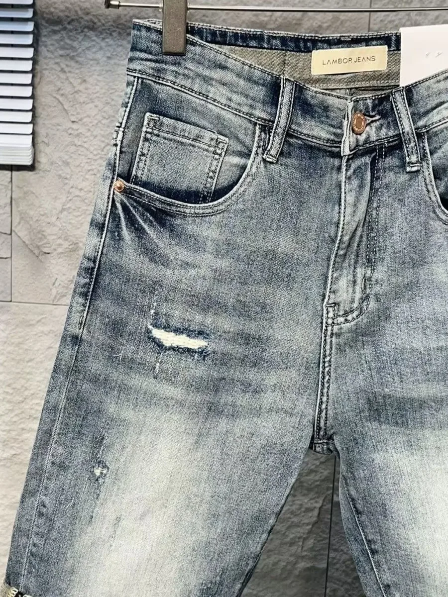 Zomer dunne Faion luxe heren denim orts casual elastische rechte gestikte vijfkwartbroek jeugd vrijetijdskleding