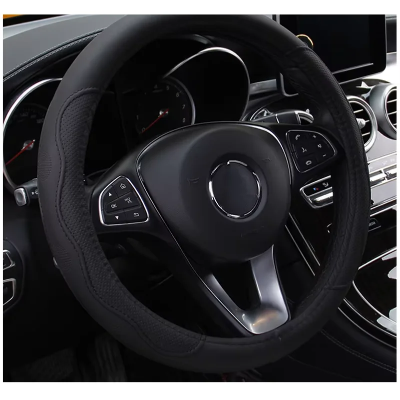 PU fiber leather embossed car has an inner ring steering wheel cover suitable for 14.5 - 15 inch round car decorations.