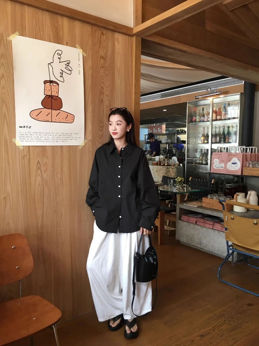 

Женская весенне-осенняя новая свободная верхняя одежда Bla Long Sve irt для повседневной носки, с воротником, стандартной длины