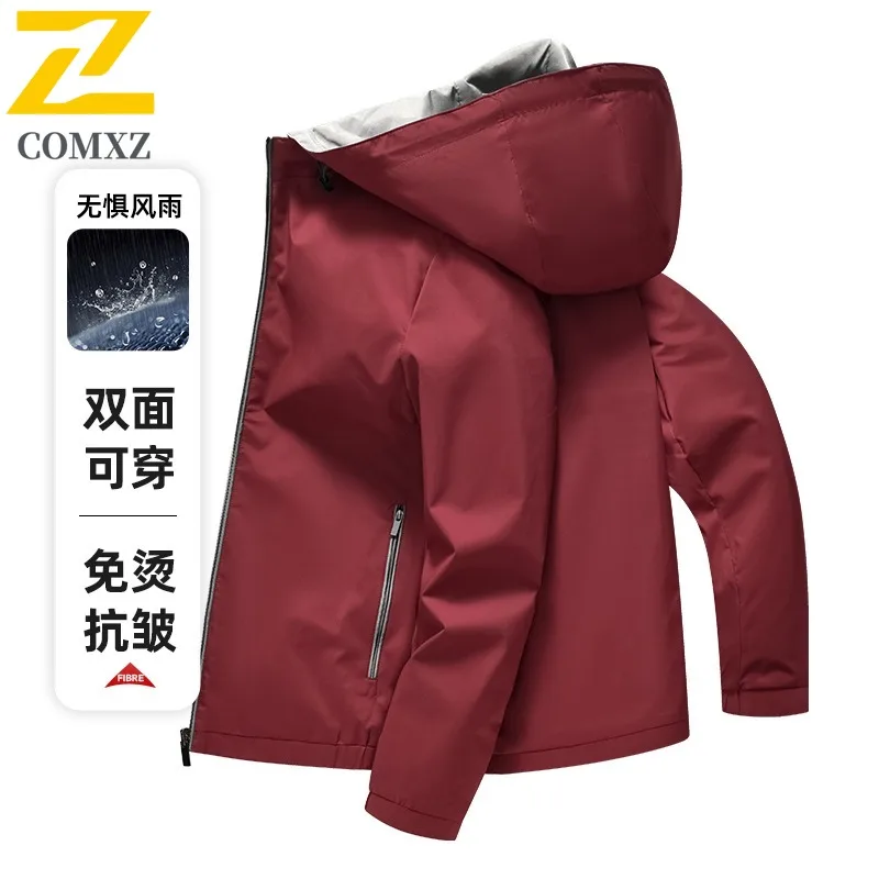 COMXZ سترة واقية للزوجين موضة مقنعين مقاوم للماء يندبروف سترة خارجية للمشي التخييم الصيد العصرية أكتيفيوير 2025