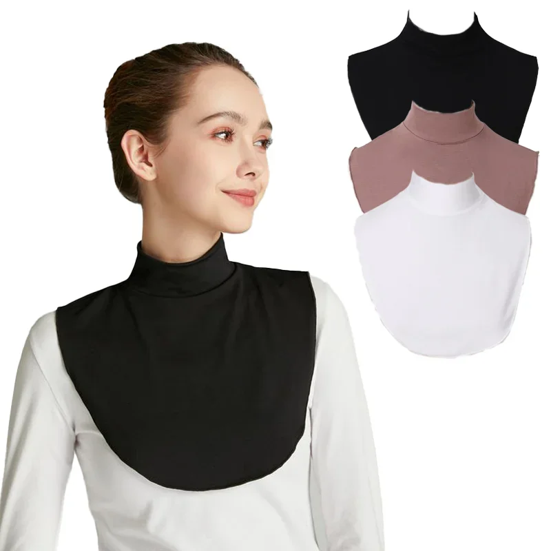 Muslim Hijab Neck Cover Fake Collar Turtleneck Neck for Women False Shirts Collar Cotton Jersey Plain Modal Turtleneck