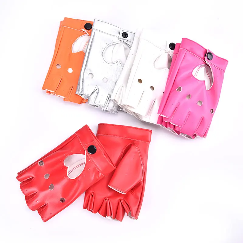 1Pair Unisex Fashion Motor Punk Gloves PU Leather Fingerless Gloves Solid Female Half Finger Driving Women Men