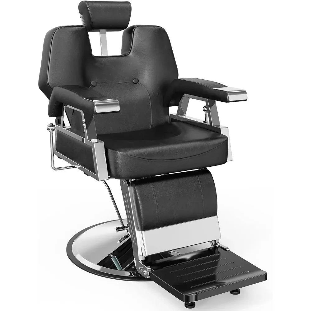 

Classic Barber Chair with 2 Hand Levers, Reclining Salon Chair for Hair Stylist All Purpose Heavy Duty, Adjustable Headrest