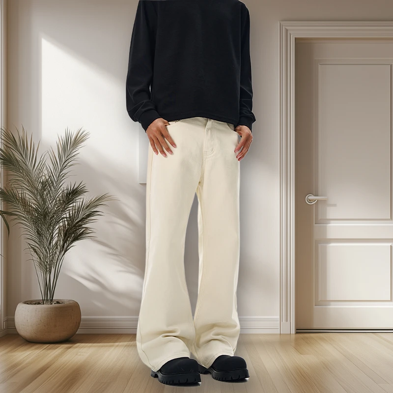 

2025 Autumn Apricot White and Black Jeans for Men, Loose Straight and Versatile Japanese Style Solid Color Denim Pants