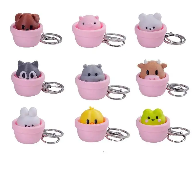 Portable Finger Button Fidget Clicker Stress Pressure Relief Cartoon Animal Keychain for Office Home Leisure Travel Use