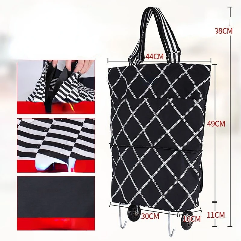 Reusable Collapsible Trolley Storage Bags Waterproof Folding Shopping Bag Shop Cart with Wheels Market Grocery Bags for Women