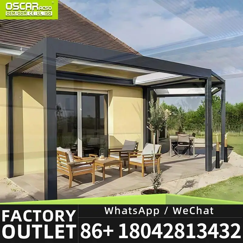 Outdoor Waterproof Electric Shutter Gate Design 12x16 Aluminum Pergola Modular Structure With Seating Area For Garden Patio Back