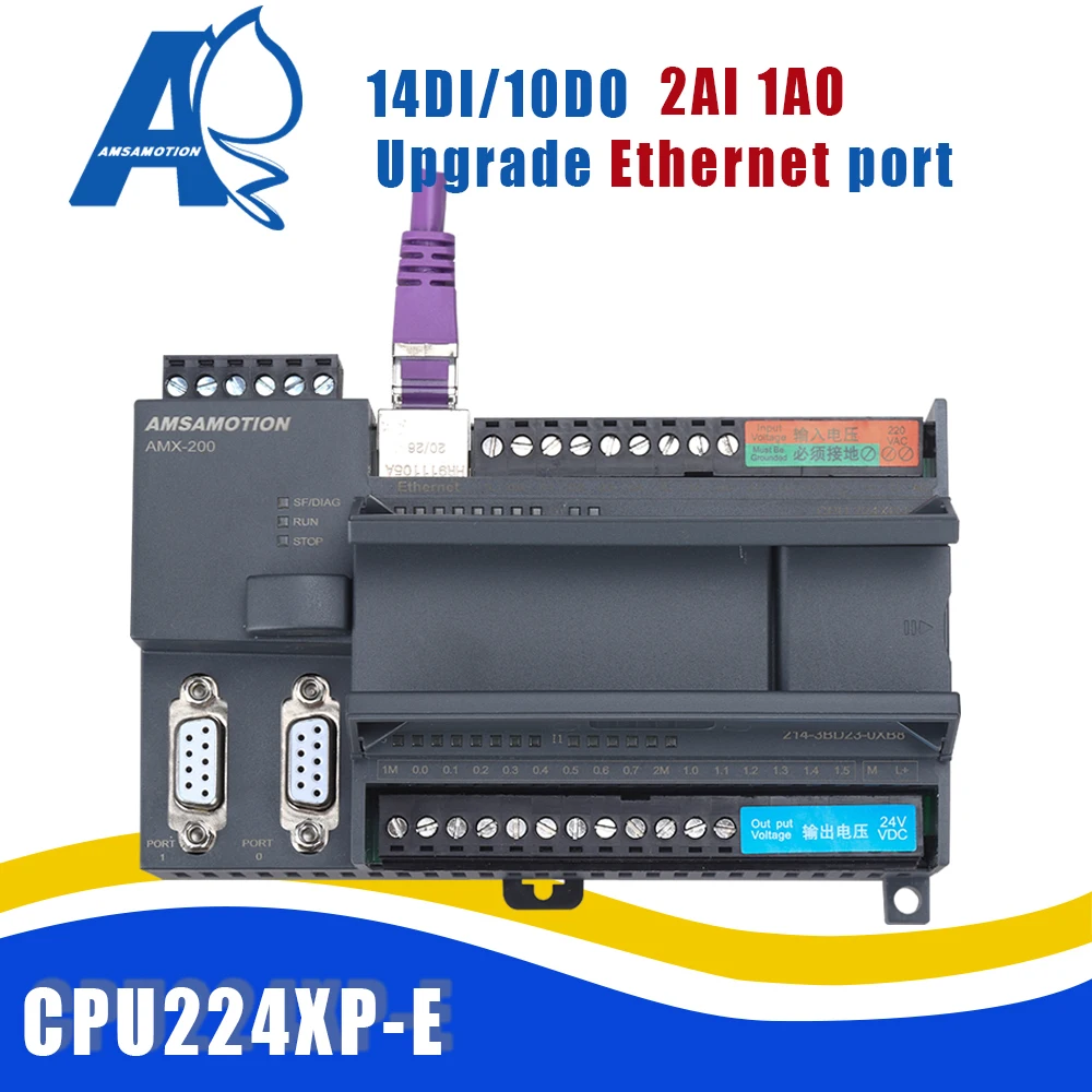 Ethernet CPU224XP-E PLC Programmable Logic Controller 2AI 1AO Replace Siemens 214-3BD23/3AD23 220V for S7-200 Relay Transistor